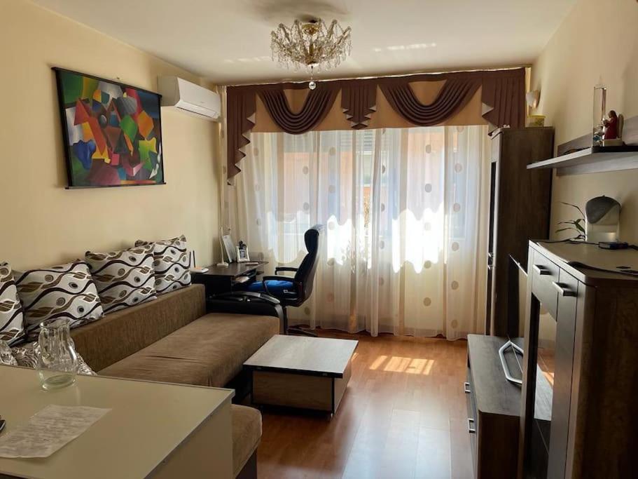 uma sala de estar com um sofá e uma mesa em Apartament cu un dormitor / One bedroom apartment em Satu Mare