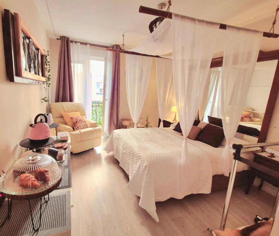 1 dormitorio con 1 cama con dosel en Begutxi LVI00061, en Vitoria-Gasteiz