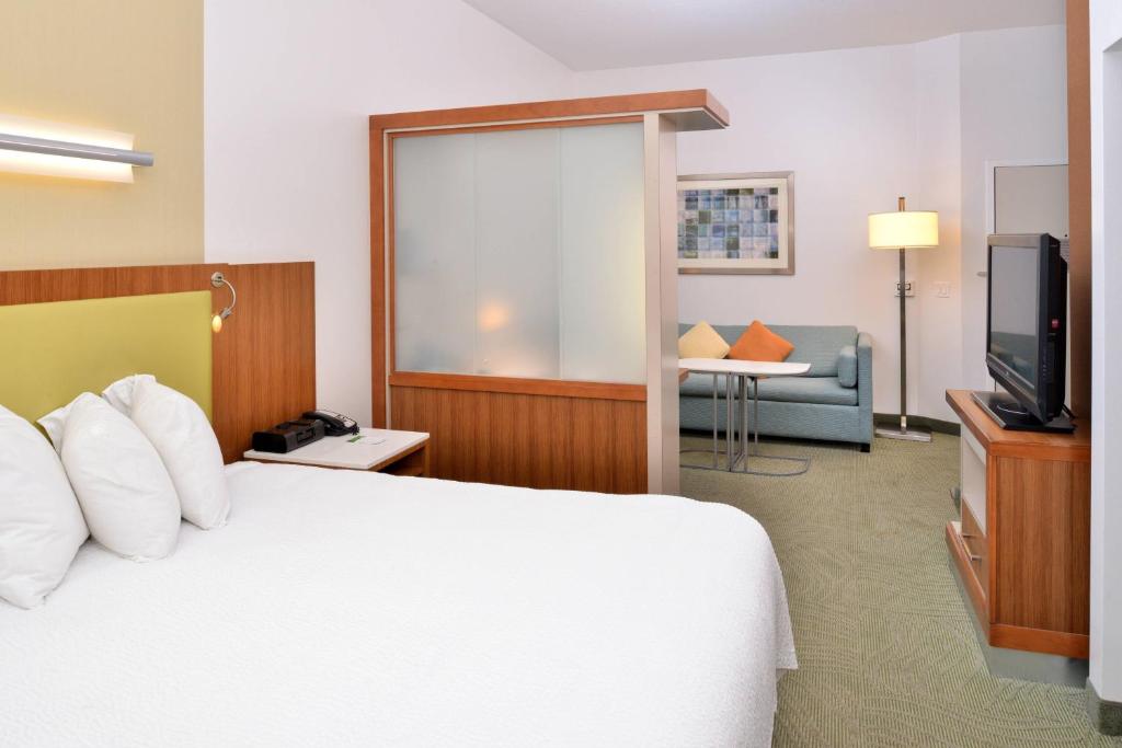 キングマンにあるSpringHill Suites Kingman Route 66のベッドとテレビが備わるホテルルームです。