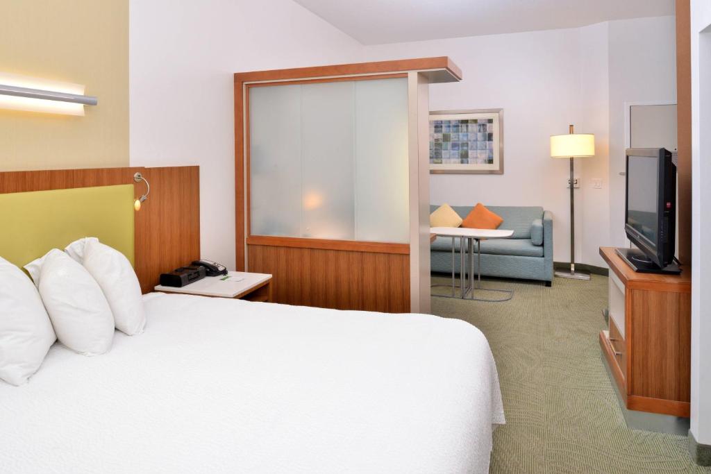 a hotel room with a bed and a television at SpringHill Suites Kingman Route 66 in Kingman