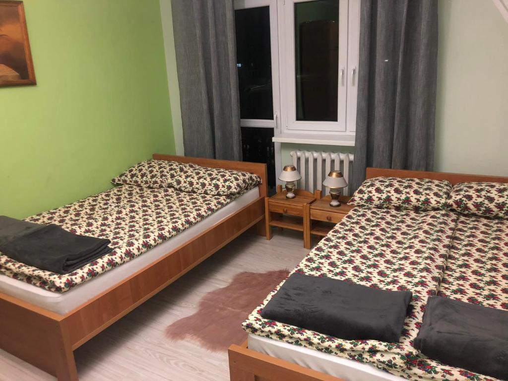 a bedroom with two beds and a window at U Biela in Poronin