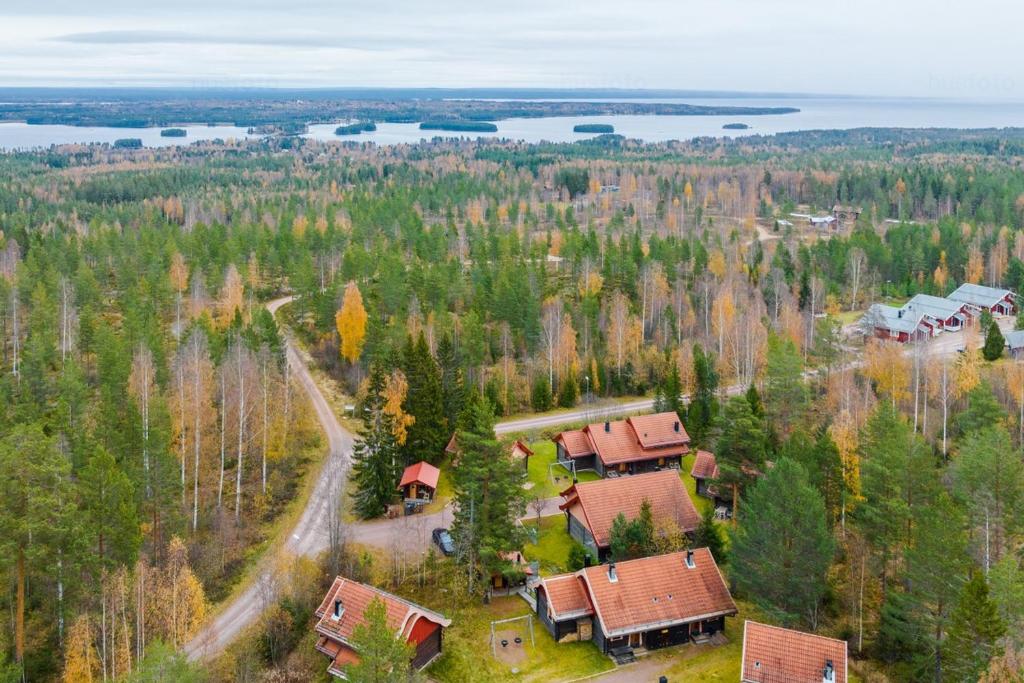 an aerial view of a house in a forest at Rödluvan in Mora