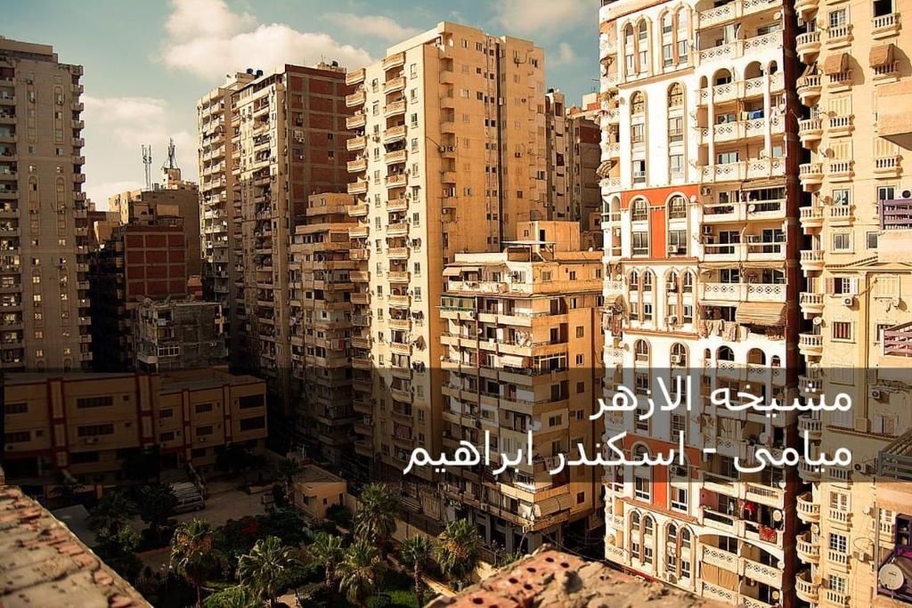 Blick auf eine Stadt mit hohen Gebäuden in der Unterkunft Air-conditioned apartment - شقة مكيفه للايجار ف ميامي in Alexandria