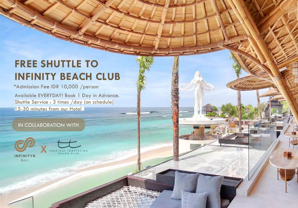 a flyer for the infinity beach club at the beach at Infinity8 Bali in Jimbaran