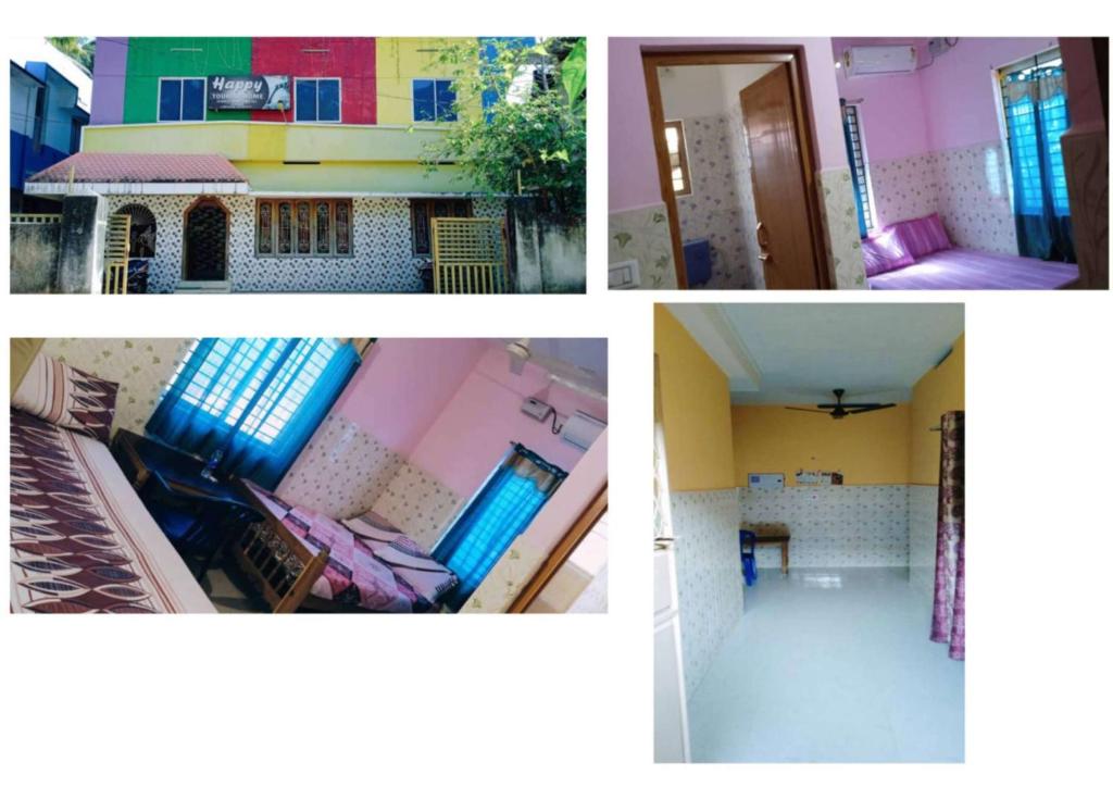 a collage of four pictures of a house at Happy Tourist Home and Dormitory Neyyardam in Parattipalli