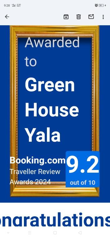 Certifikát, hodnocení, plakát nebo jiný dokument vystavený v ubytování Green House Yala