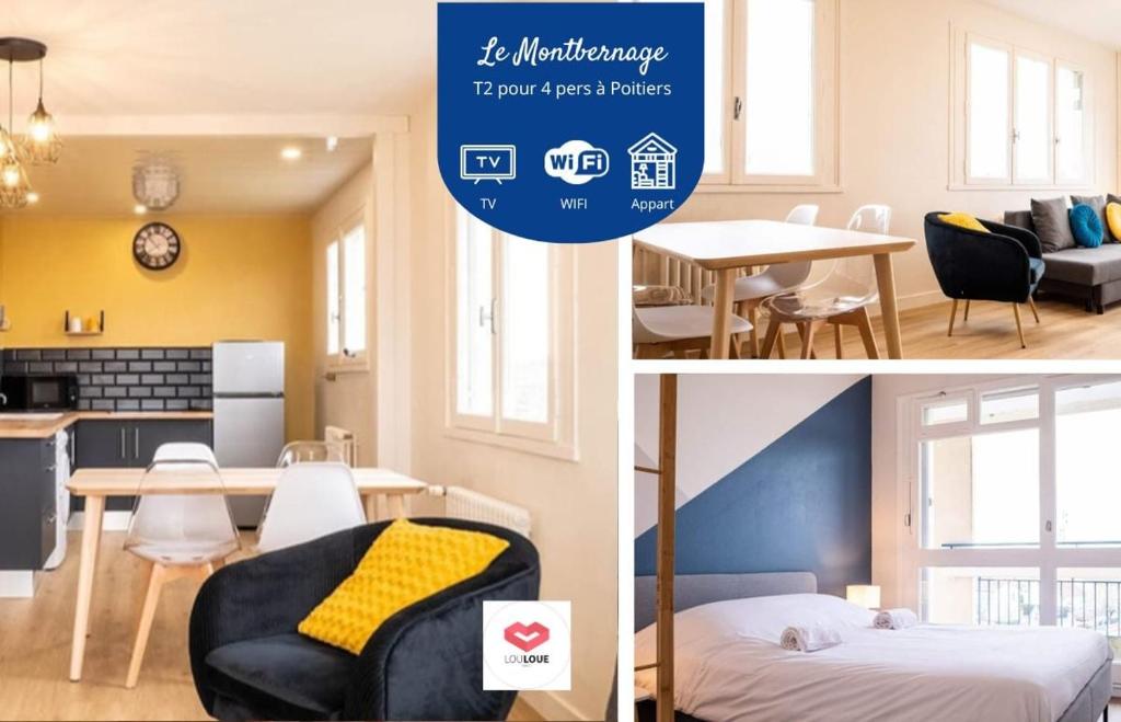 kolaż zdjęć kuchni i salonu w obiekcie Le Montbernage - Beautiful modern apartment w mieście Poitiers