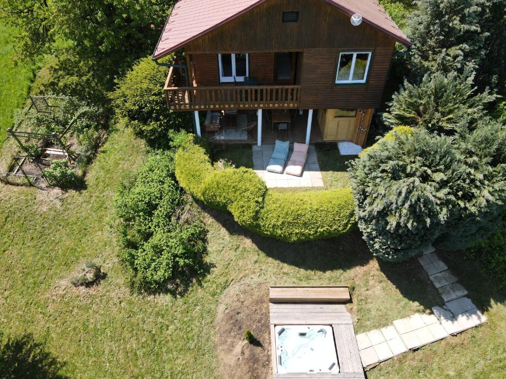 an aerial view of a house with a garden at Refugium Augustin in Vienna