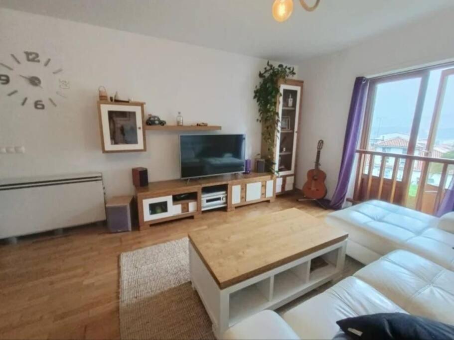 a living room with a couch and a tv at O Picho: apartamento céntrico. in Puentedeume