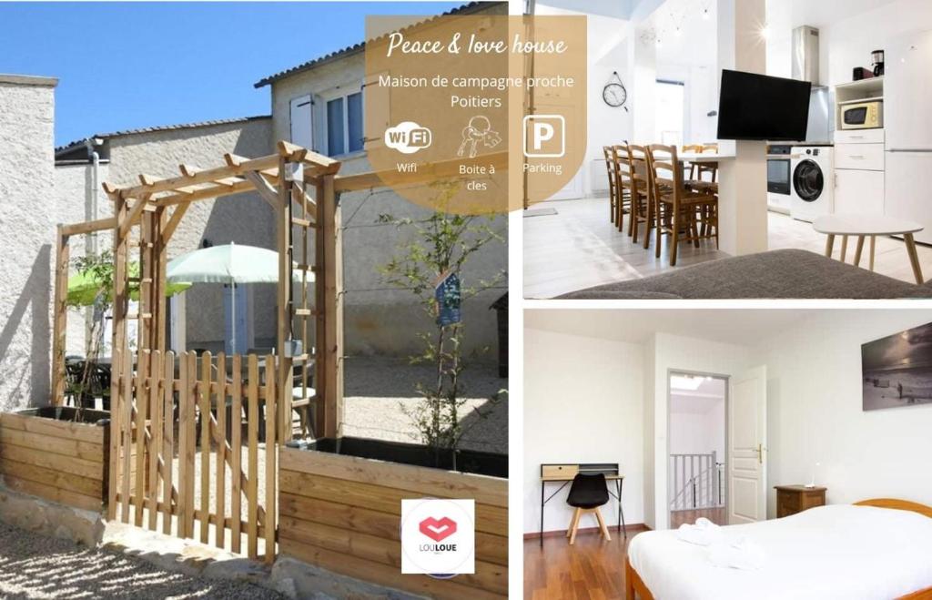a collage of photos of a home with a house at "Peace & love house" en campagne de Poitiers in Montamisé