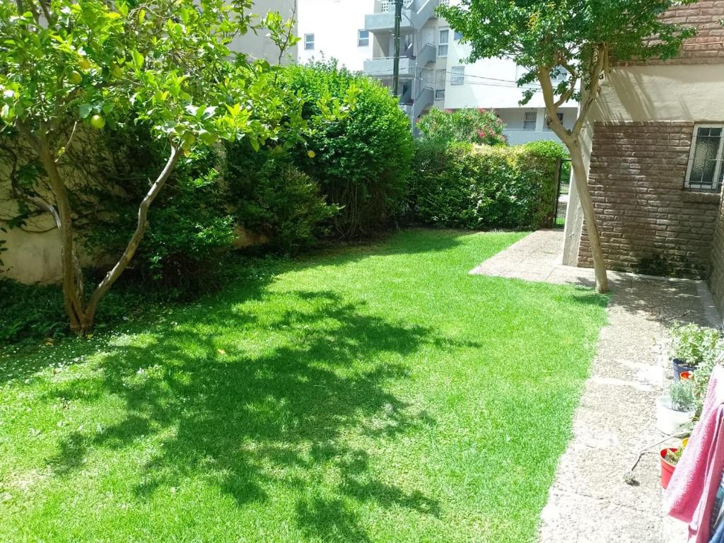 un cortile con prato verde e un albero di Frente al golf a Mar del Plata