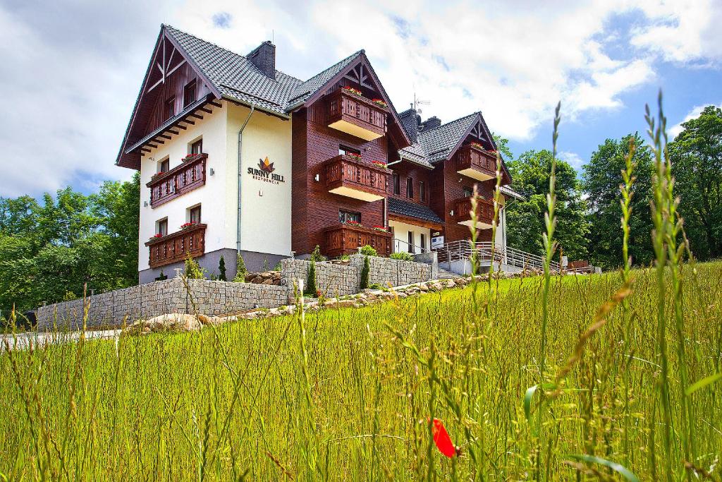 a large house on top of a grassy hill at Rezydencja Sunny Hill in Karpacz