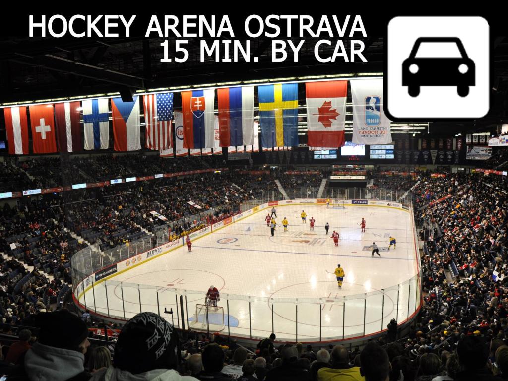 a hockey arena with a crowd watching a hockey game at Hotel Terasa in Frýdek-Místek