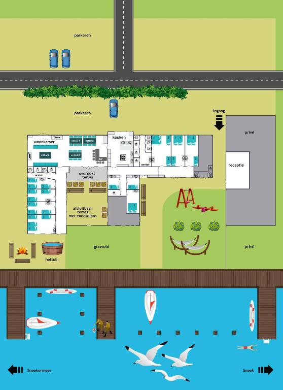 Půdorys ubytování Het Toppunt groot vakantiehuis aan het water