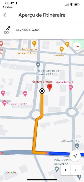 a screenshot of a map with a yellow marker at Residence kettani Bouznika in Bouznika
