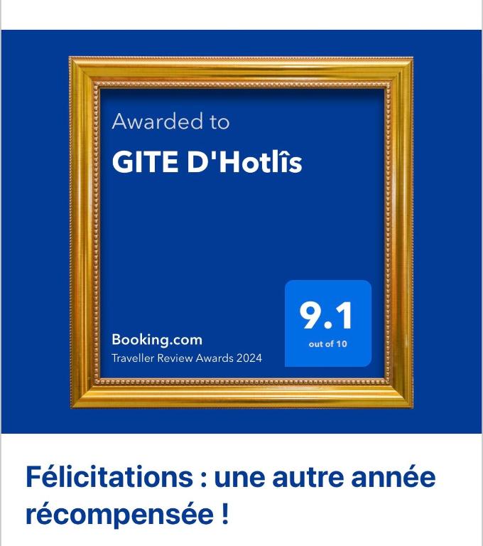 Certifikát, hodnocení, plakát nebo jiný dokument vystavený v ubytování GITE D'Hotlîs