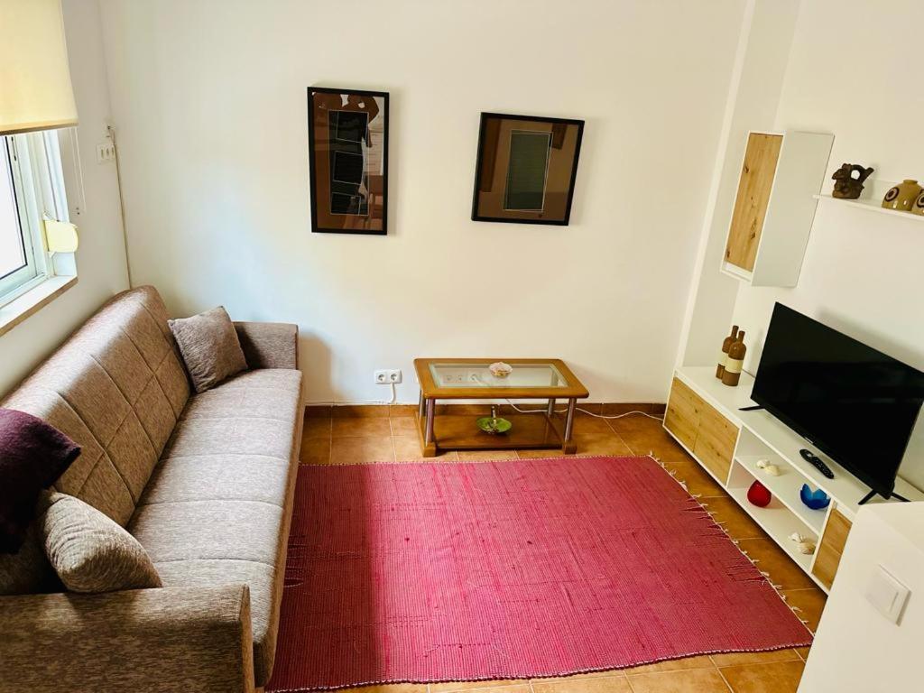 een woonkamer met een bank en een rood tapijt bij Sweet Sleep Apartment in Lissabon