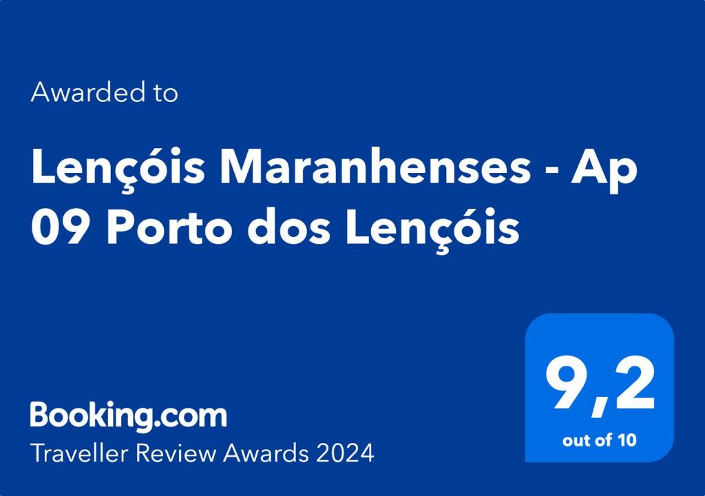 un rectangle bleu avec les mots lepers marmalines ap et les mots l dans l'établissement Lençóis Maranhenses - Ap 09 Porto dos Lençóis, à Barreirinhas