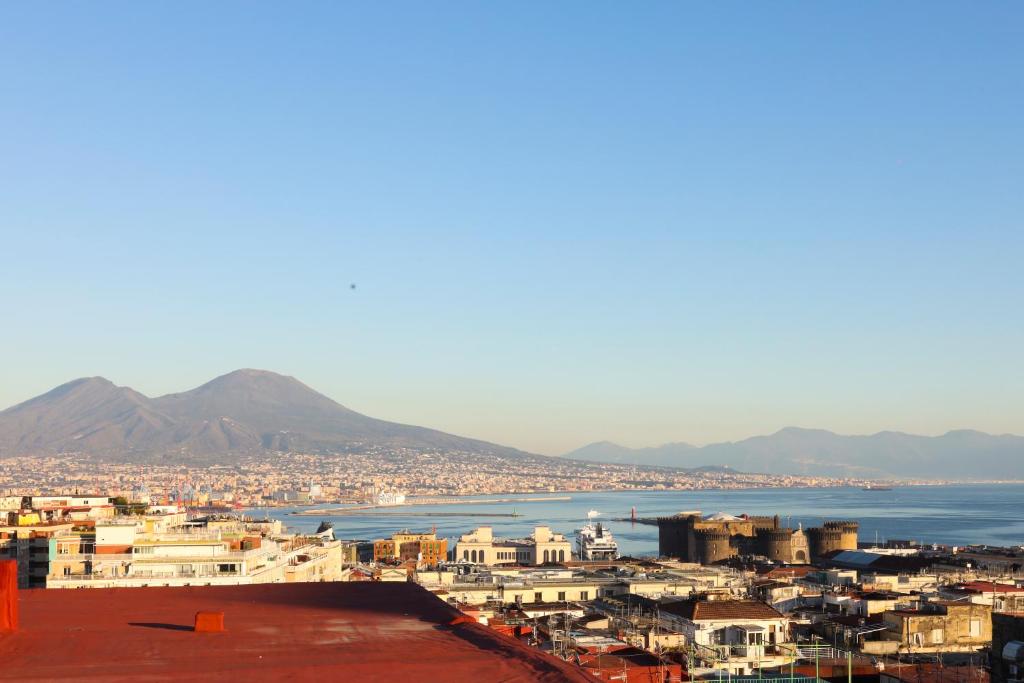 Blick auf eine Stadt mit Meer- und Bergblick in der Unterkunft Terrazza Concordia Amazing View in Neapel