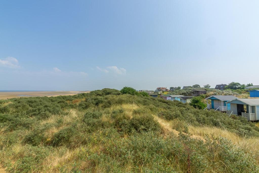 a group of houses on top of a grassy hill at One Lazy Duck in Heacham