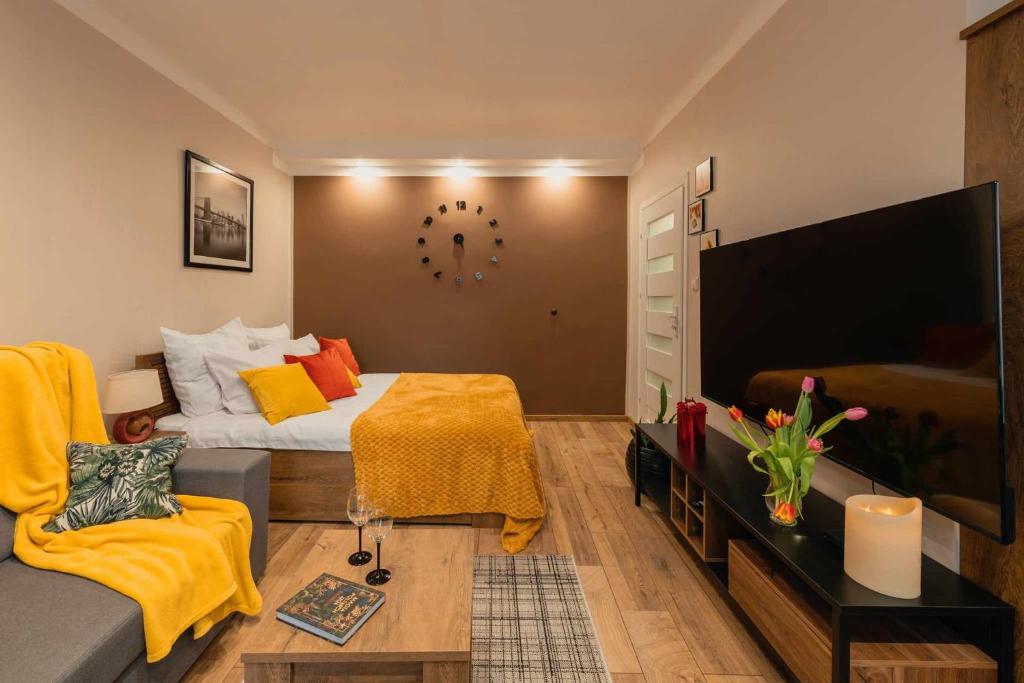 Televízia a/alebo spoločenská miestnosť v ubytovaní Apartament Pod 13