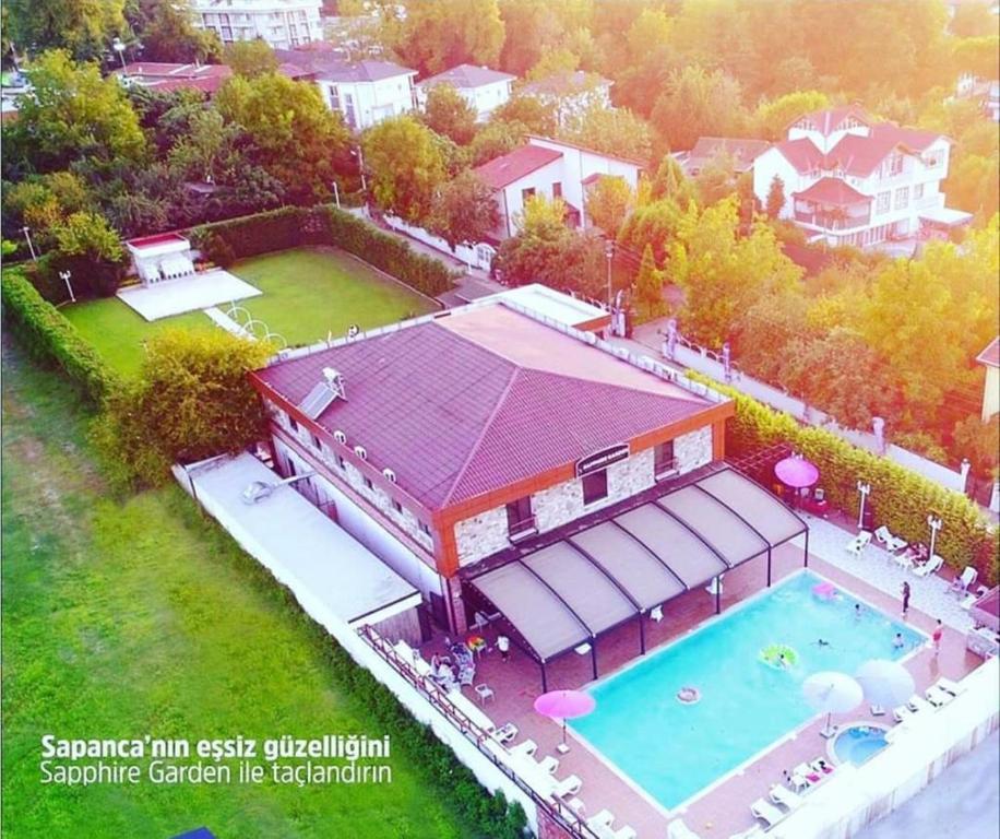 an aerial view of a house with a swimming pool at X SAPANCA OTEL in Sakarya