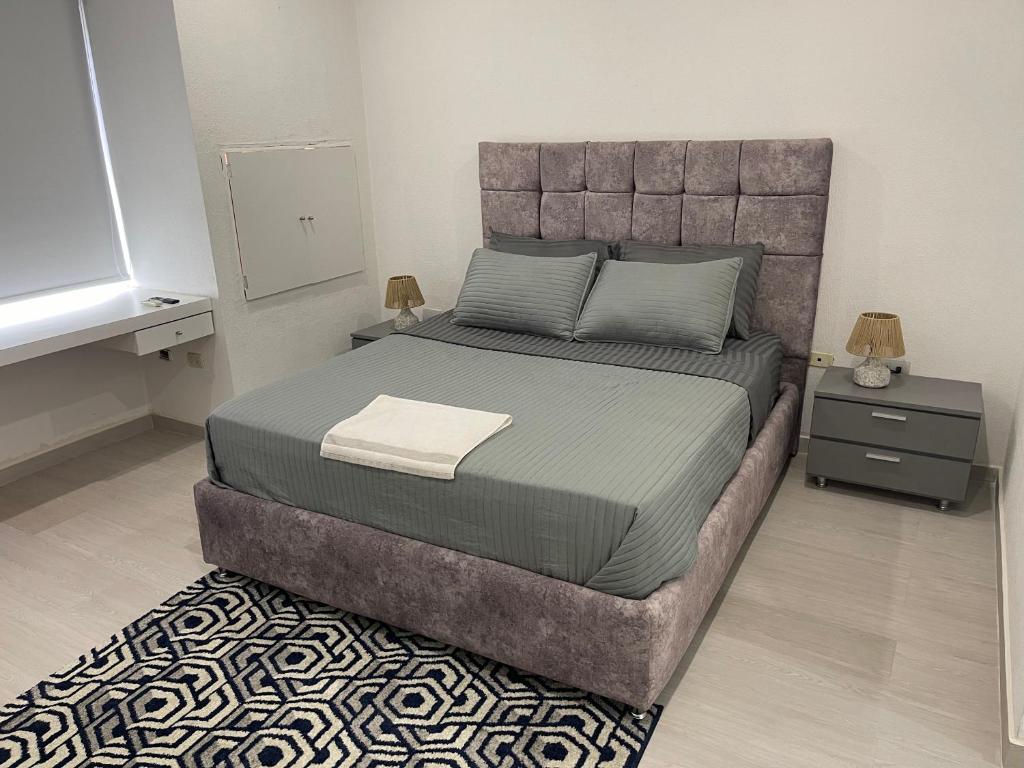 1 dormitorio con 1 cama grande y 1 alfombra en Caracas Aparto Suite La Boyera, en Caracas