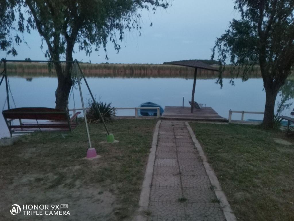 een schommel en een boot voor een meer bij Vila Vetrenjaca in Čurug