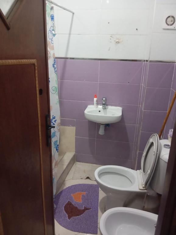 La salle de bains est pourvue de toilettes et d'un lavabo. dans l'établissement إقامة النور, à Tanger