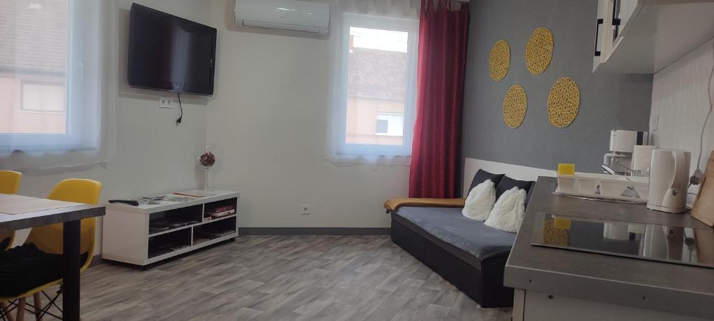 Televízia a/alebo spoločenská miestnosť v ubytovaní Koller Apartmanház