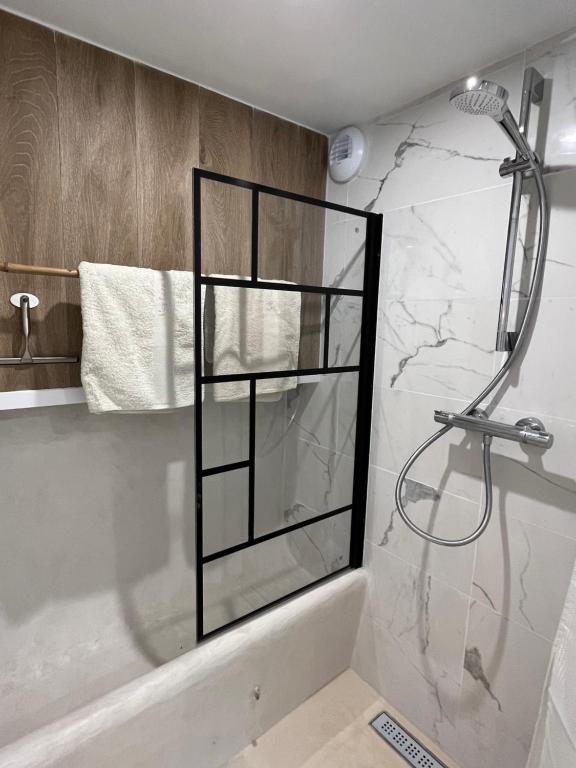 a bathroom with a shower and a bath tub at LE CLOS DE FLO 17 in Saint-Rogatien