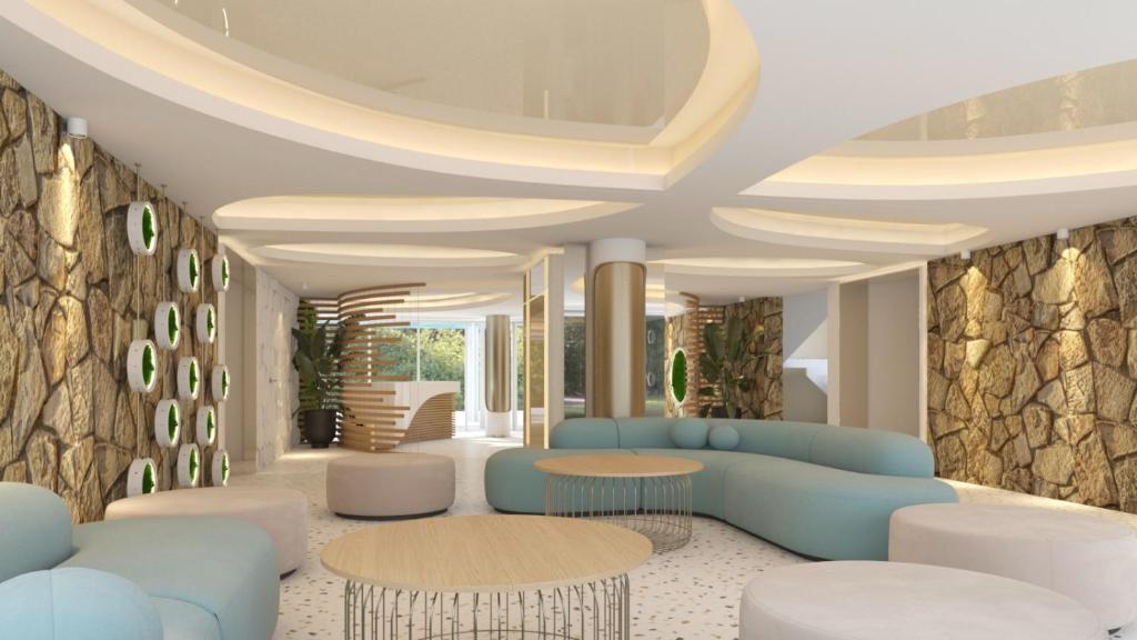 a rendering of a lobby with blue and white furniture at Mera Holiday Resort in Venus