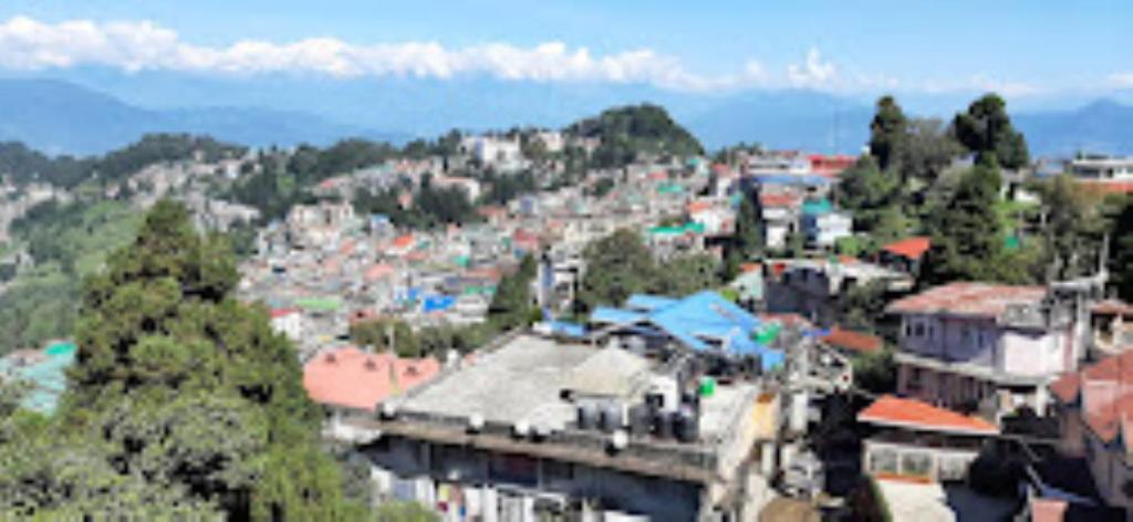 uitzicht op een stad met gebouwen en bomen bij Hotel Aliment Darjeeling in Darjeeling