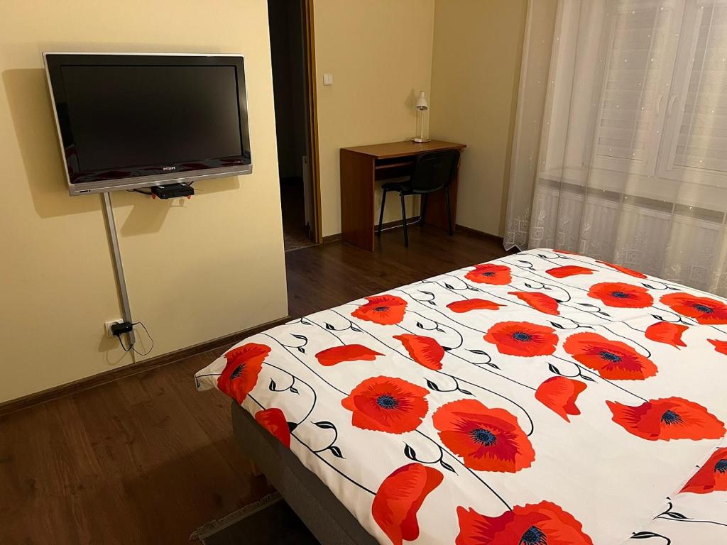 Televízia a/alebo spoločenská miestnosť v ubytovaní Apartament Kudowa Zdrój - Słone 60m2