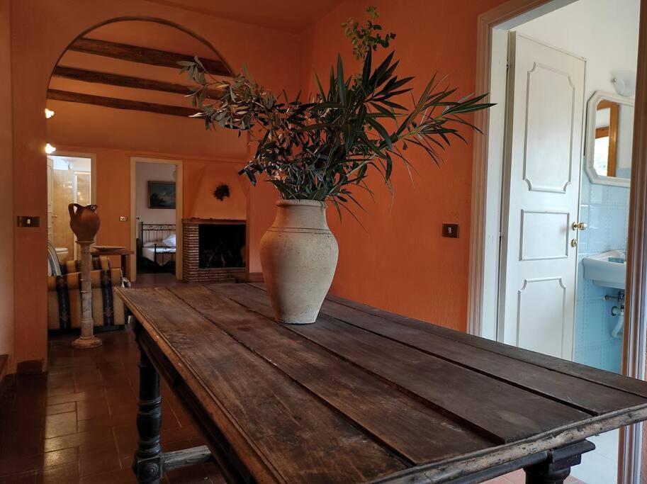 a vase sitting on top of a wooden table at Rustico appartamento in tenuta agricola - Umbria in San Valentino