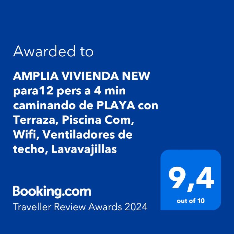 Certifikát, ocenenie alebo iný dokument vystavený v ubytovaní AMPLIA VIVIENDA NEW para12 pers a 4 min caminando de PLAYA con Terraza, Piscina Com, Wifi, Ventiladores de techo, Lavavajillas