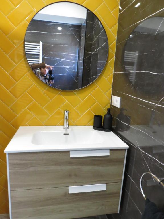 桑坦德的住宿－Apartamento JARDIN DELUZ, con Wifi y Parking privado gratis，一间带水槽和镜子的浴室
