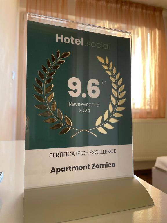 Certifikát, hodnocení, plakát nebo jiný dokument vystavený v ubytování Apartment Zornica