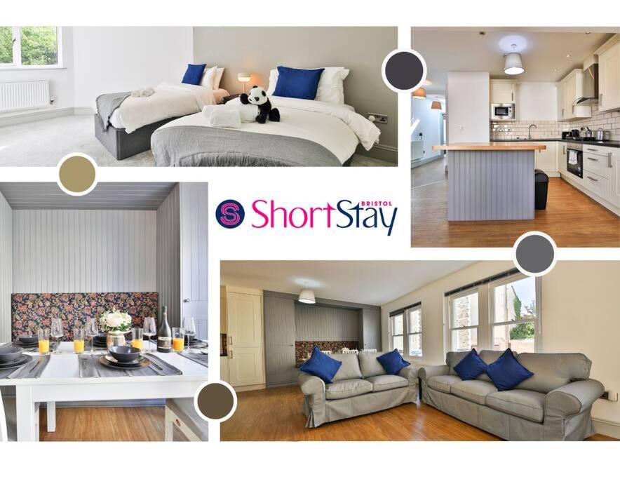 a collage of photos of a bedroom and a living room at April Disc - Long Stay - Contractors in Bristol