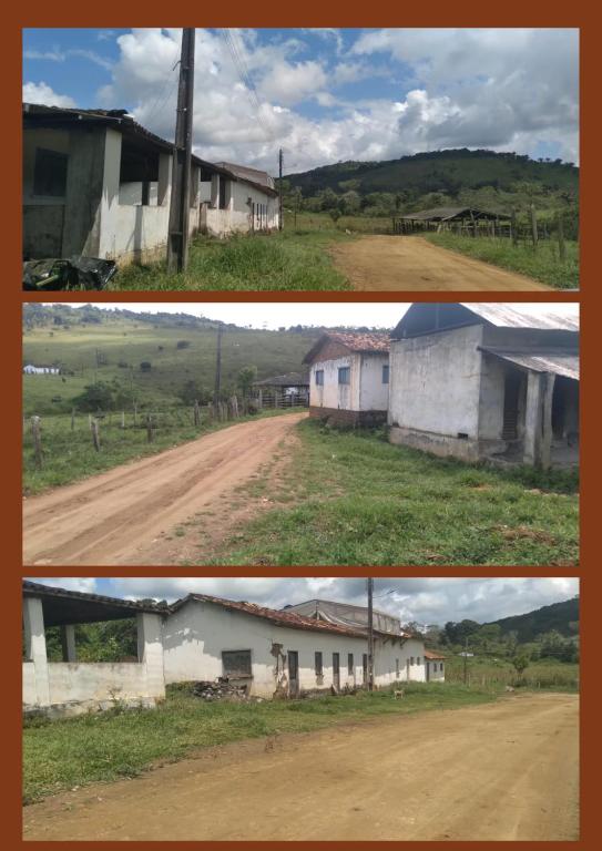 deux photos d'une maison et d'un chemin de terre dans l'établissement Casa Maraú Barra Grande, à Guaibim