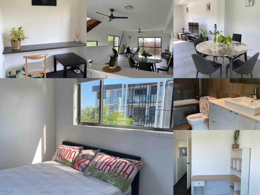 un collage de fotos de una sala de estar y una cocina en Best Brisbane location to enjoy vocation, en Brisbane