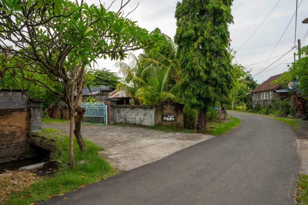 uma estrada numa aldeia com árvores e casas em OYO 93604 Hepi Bungalow Lovina em Panji