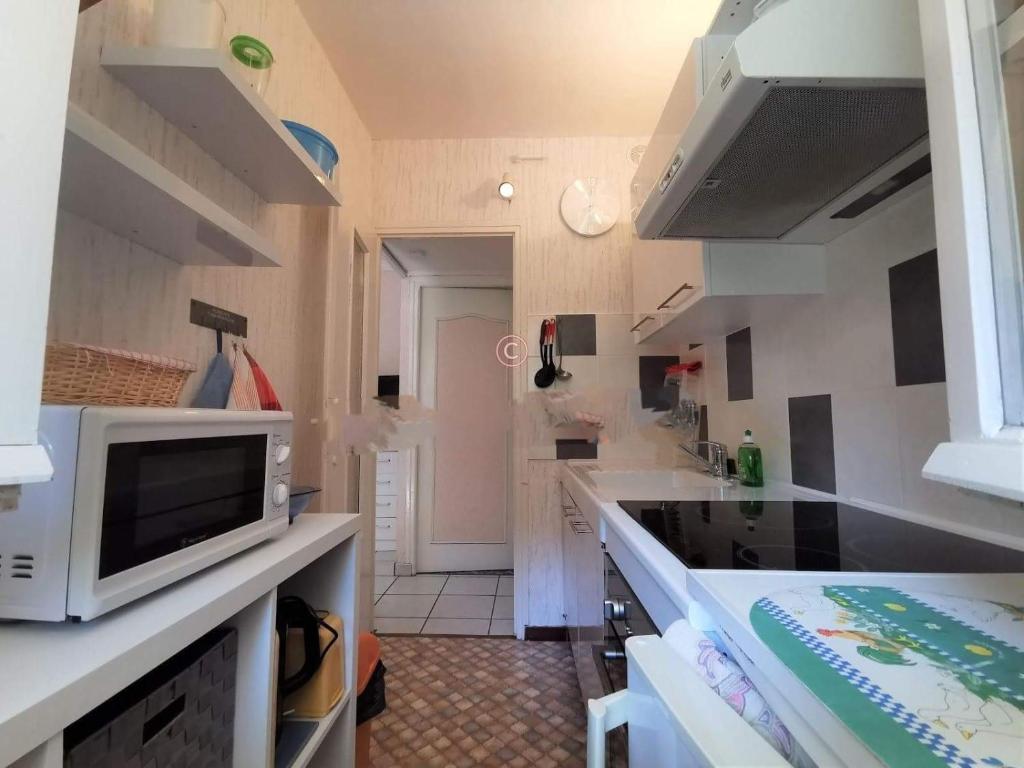 cocina con encimera y microondas en Loratori, en Amélie-les-Bains-Palalda