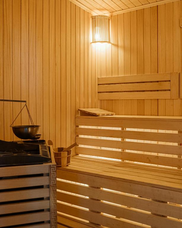 an inside of a sauna with a light on at FLY INN BAKU in Baku