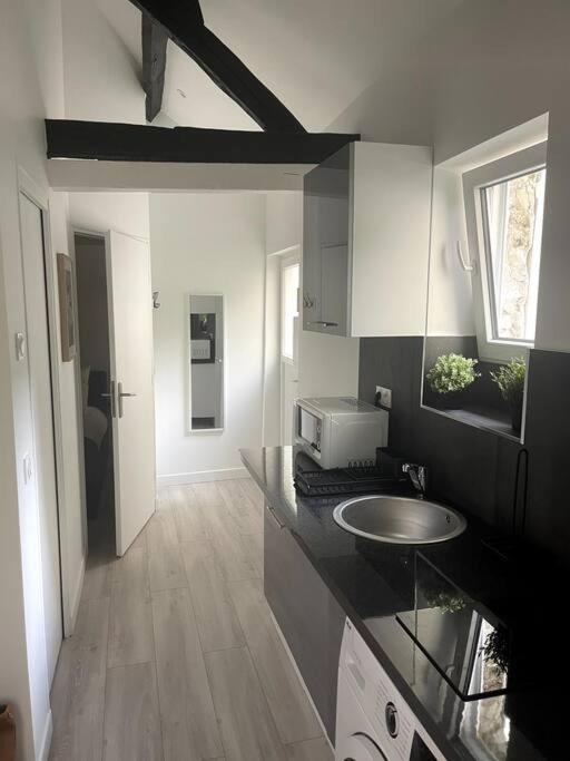 une cuisine avec un évier et un plan de travail dans l'établissement Eiffel Tour - Cosy Daisy, à Paris