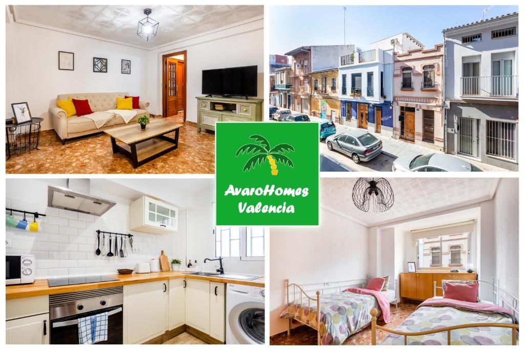 a collage of photos of a apartment in a city at Big apartment at beach with terrace in Valencia