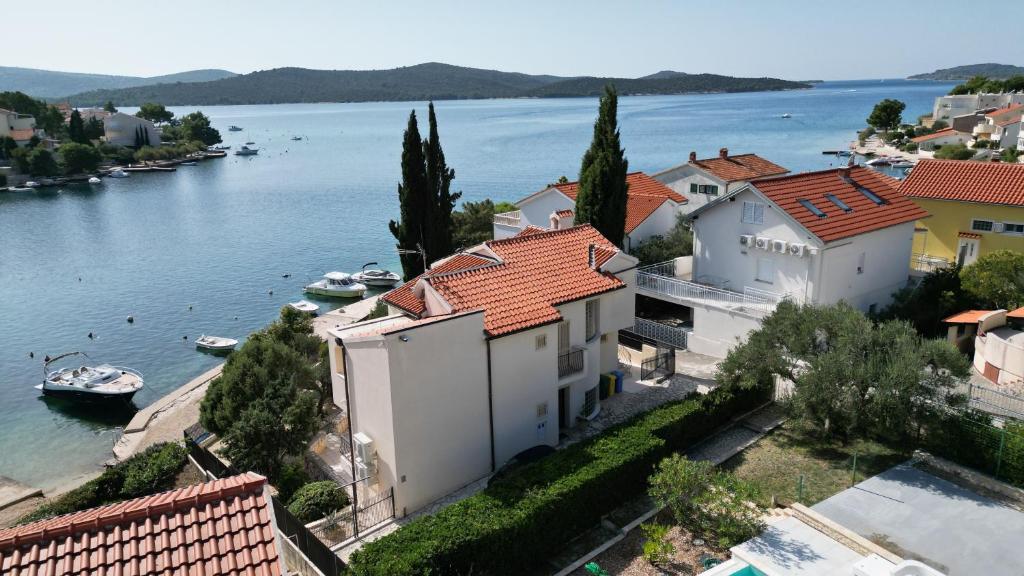 an aerial view of a town on the water at Villa Divna in Zaboric