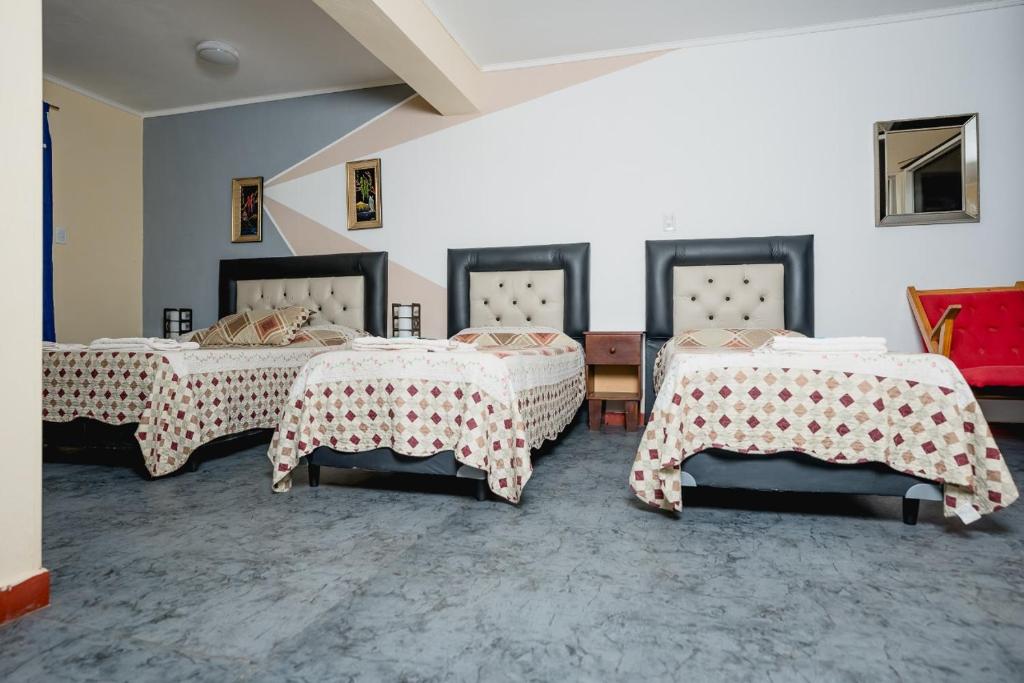 Un pat sau paturi într-o cameră la Hotel Alojamiento Raque-Lito