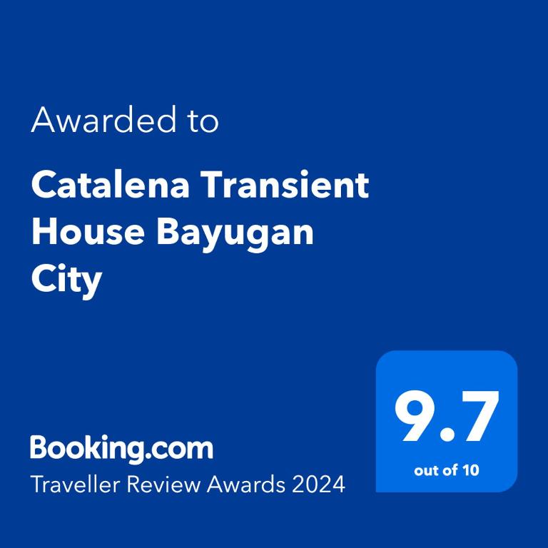 a screenshot of a cell phone with the text awarded to calabria transient house at Catalena Transient House Bayugan City in Bayugan City