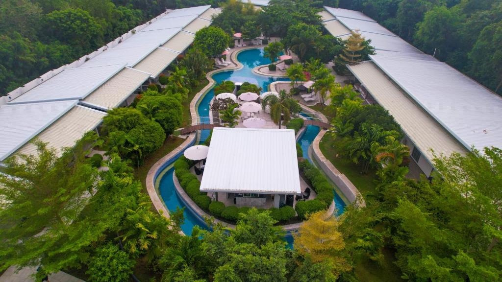 an aerial view of the pool at the resort at Marina Point Bay Resort in Panglao